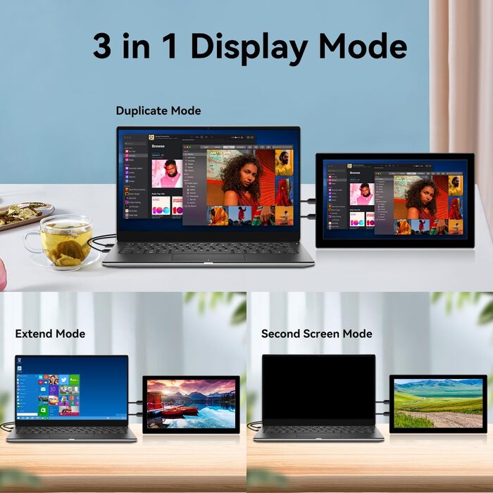 Портативний монітор 10.1 дюйма Full HD IPS LCD екран з HDMI та USB Type C для ноутбука, ПК, PS4/5, Xbox, Rasp Pi (без тачскріну)