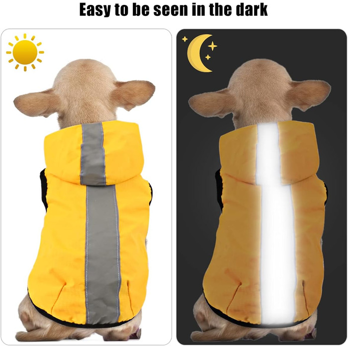 Idepet Waterproof 2-in-1 Rain Jacket for Dogs, Lightweight Overall for Dogs with Hood, Breathable Rain Poncho with Hood and Reflective Strip for Small, Medium, Large Dogs (XL, Yellow)