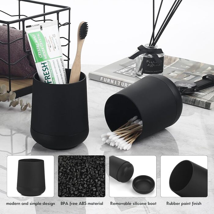 Matte black toothbrush holder for bathroom with silicone boot, modern toothbrush and toothpaste holder for bathroom organizer (black)