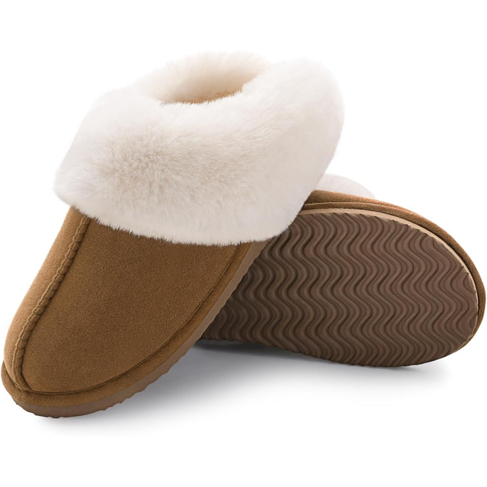 Жіночі домашні тапочки Litfun Зимові теплі плюшеві пантофлі з замшею та меморі-піною, з штучним хутром, для дому та вулиці, горіховий колір, 37.5/38 EU