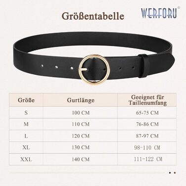 Жіночі шкіряні ремені WERFORU (2 шт.) для джинсів та штанів, з золотою пряжкою O-Ring, чорний+коричневий, розмір талії 65-75 см