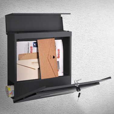 Поштовий ящик ML-Design Anthrazit/Silver, нержавіюча сталь з порошковим покриттям, 37x37 см, з газетницею, замок (2 ключі), настінний дизайнерський поштовий ящик