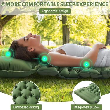 Isomatte Self-Inflating Camping Mat for 2 People - Thick & Extended Sleeping Pad with Air Pump - Lightweight Travel Mat for Camping, Hiking, Beach