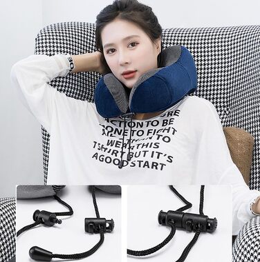 Подушка для шиї MASMAS з Memory Foam, ортопедична, для подорожей (синій комплект)