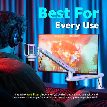 Підставка для мікрофона IXTECH RGB з низьким профілем, регульована, з кріпленням для столу та кабельною організацією, для стрімінгу та подкастів (5 ящірок RGB)