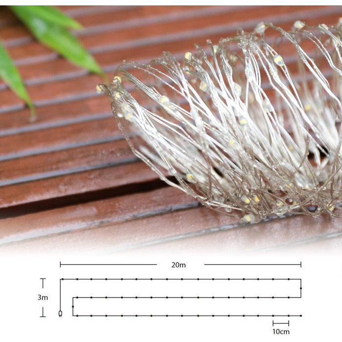 LED гірлянда SALCAR, 1000 світлодіодів, 20 м, мідний дріт, 8 режимів, вологостійка, тепле світло, для декору кімнати, дерева, саду, вечірки, весілля