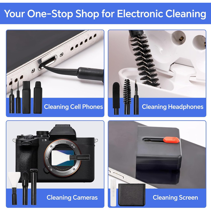 Набір для чищення електроніки 32 в 1 з щіткою. Багатофункціональне приладдя для Airpods, клавіатур, ноутбуків, телефонів, навушників (чорний)