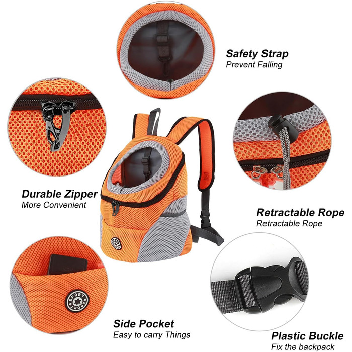 Рюкзак для собак та котів: переноска-рюкзак для маленьких тварин з дихаючим дизайном та водонепроникним дном для подорожей та активного відпочинку (Orange)