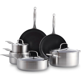 Набір посуду GreenPan TriClad з нержавіючої сталі, 10 предметів, з антипригарним покриттям, індукційний, без PFAS