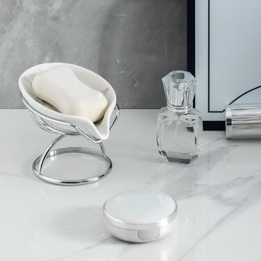 Керамічна миска для мила Dobbyby у формі листя з самозливним механізмом, сріблястого кольору, для ванної, душу, кухні.