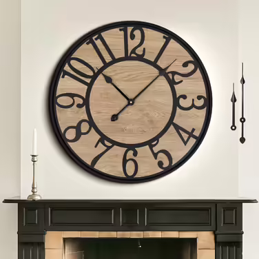 Large Wall Clock Without Ticking, 50 cm / 20 inch Silent Wood Vintage Wall Clock Retro Battery Powered Modern for Living Room Bedroom, Kitchen, Farmhouse, Office Decoration