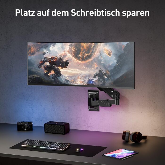 Кріплення для монітора ELIVED для Ultrawide до 43 дюймів, до 15 кг, VESA 75/100/200mm, регульована висота, газ-амортизатор, EV3421B