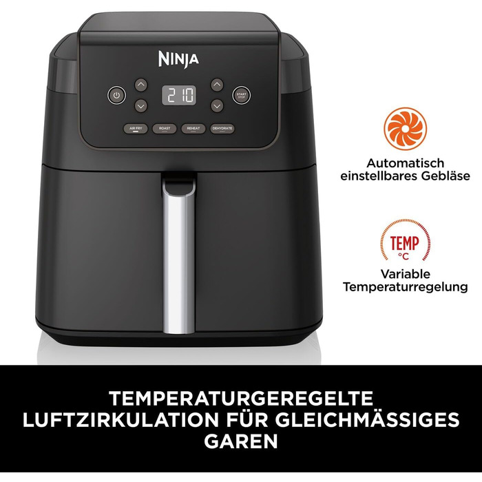Фритюрниця Ninja AF170EU без олії, 6.2 л, чорна - аерофритюрниця, духовка, дегідратор, підігрів, цифрове керування, антипригарне покриття