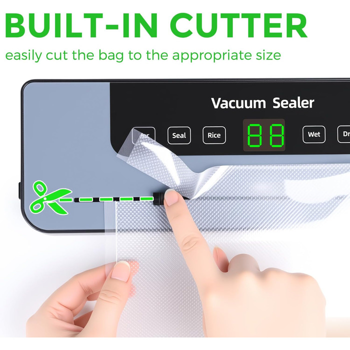 Вакуумний пакувальник Großcat з 50 пакетами, апарат для пакування продуктів харчування з різаком та цифровим таймером для кухні та ресторану