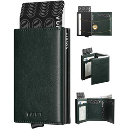Чоловіче шкіряне картхолдер VULKIT з RFID-захистом, поп-ап, з відділенням для грошей та візитки (зелений)