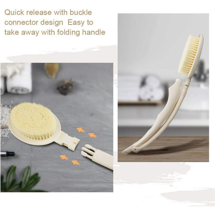 3-в-1 скребок для спини, аплікатор крему для тіла з довгим руків'ям, губка, пемза, люфа для душу. Білий, універсальний розмір