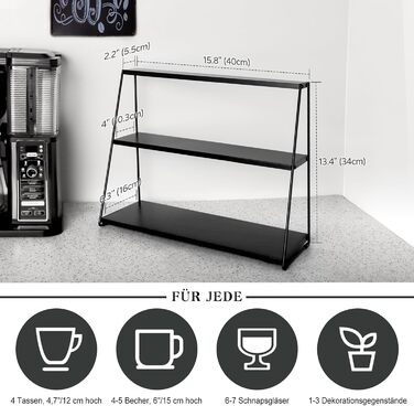 PUERSI Coffee Mug Holder, Coffee Mug Shelf for Countertop, Cup Stand Metal, 3-Tier Cup Holder for Coffee Bar, Coffee Station Accessories, Cup Organizer for Kitchen, Counter, Cafe - Black