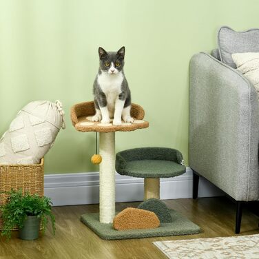 Котячий будиночок PawHut: двоелементний когтетоп з м'ячем, 52 см, сізал, для котів до 5 кг, 43 x 39 x 52 см