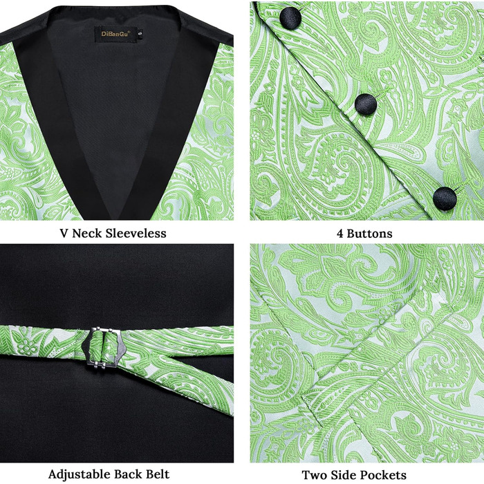 Костюм чоловічий DiBanGu 7-частинний: жакардовий піджак, краватка з коміром, штани, для весілля, свят, XL, світло-зелений