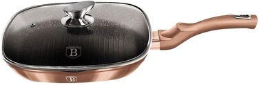 Сковорода гриль BerlingerHaus Metallic Line Rose Gold Edition 28 см з кришкою, нержавіюча сталь 18/8, рожеве золото