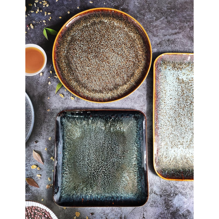 Набір тарілок Ya JU Keramik 4 шт. для основного блюда: стейк, паста, різотто. Мікрохвильова піч, духовка, миття в посудомийній машині, стійкість до подряпин. Колір: коричневий.