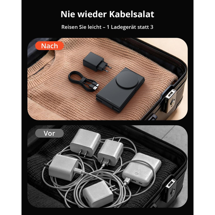 Зарядний пристрій 3-в-1 GEEKERA MagSafe для Apple Watch, iPhone (12-17) та AirPods, індуктивне зарядне, чорний матовий