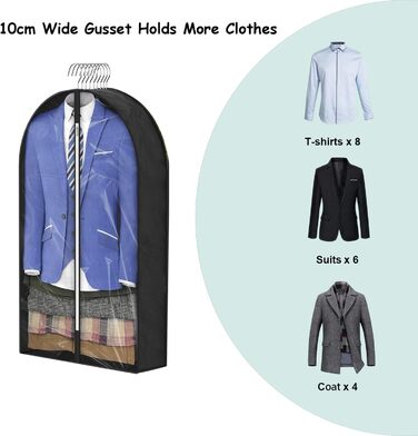 Чохли для одягу, дихаючі, 100 см (4 шт.) для костюмів, захисні мішки для зберігання з 10 см прорізом, прозоре вікно, пилонепроникні, мішки для одягу, захист для костюма, пальто