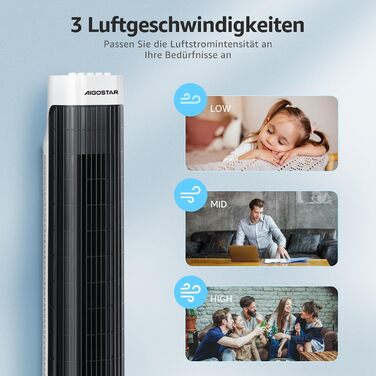 Вентилятор вежний Aigostar Leise Turmventilator 76 см з осциляцією та таймером - 3 швидкості, 45 Вт