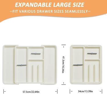 Органайзер для столових приборів ZHUlYIWIN в шухляду, розсувний, з тримачами для ножів, білий