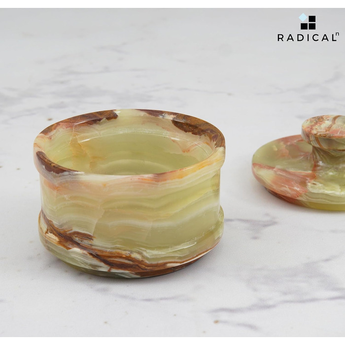 Radical Marble Salt Cellar with Lid, 8.9 cm, Green Onyx, Handcrafted Spice Jar for Kitchen, Ideal Salt Container, Salt and Pepper Holder, and Rock Salt Holder