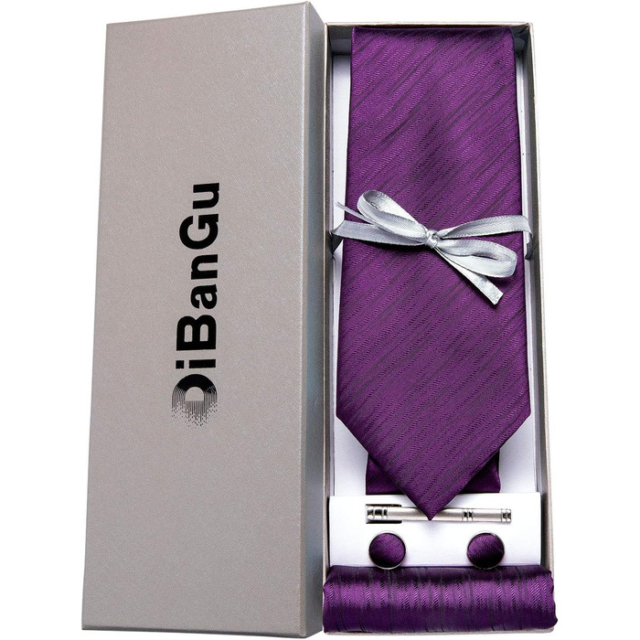 Комплект краватка та хустинка DiBanGu шовкова, фіолетова, для весілля та офісу