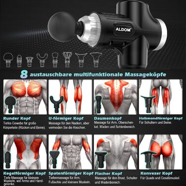 ALDOM Massage Gun - Electric Muscle Massager with 30 Speed Settings & 8 Attachments - for Men & Women