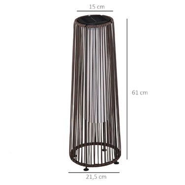 Outsunny Solar Lamp, Garden Lamp, Rattan Solar Light, Automatic LED, Brown, 21.5 x 21.5 x 61 cm | Aosom