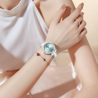 Годинник жіночий OLEVS з діамантами, елегантний, люкс, на зап'ястя, кварцовий, рожеве золото, скло керамічне (3651 Silver Blau)