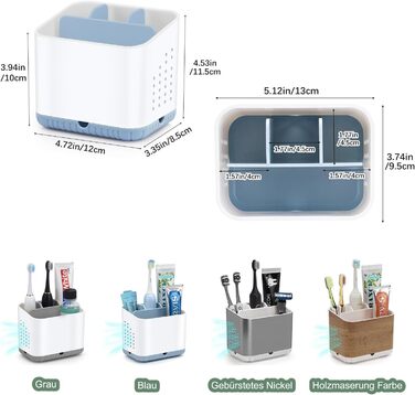 Тримач для зубних щіток електричних, органайзер для ванної кімнати, великий, антиковзний, з регульованими перегородками (синій, білий)