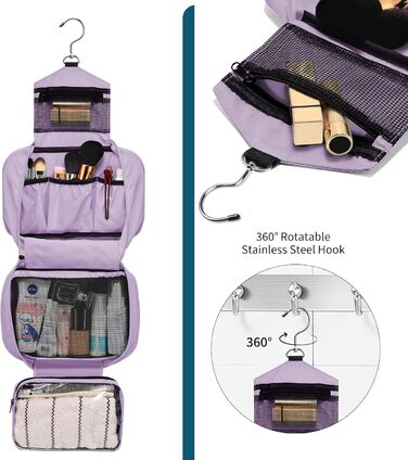 Подорожня туалетна косметичка для чоловіків та жінок з 4 відділеннями, велика місткість, компактна, фіолетова
