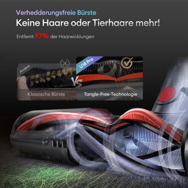 Бездротовий акумуляторний пилосос Ultenic 55000Pa/600W, 80хв, 1.6л, з Multi-Циклон фільтрацією, сенсорним екраном, антизаплутана щітка, док-станція, для шерсті тварин/килимів/твердих підлог, червоний