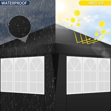 COBIZI Gazebo 3x3m Waterproof, Stable, Winter-Proof, Foldable Pop-up Gazebo Party Tent Garden Gazebo for Beach Wedding, with 4 Side Panels, UV Protection 50+, Adjustable Height, Black