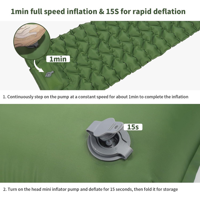 Саморозкладаючий килимок для кемпінгу TVWVT: легкий, з помпою, для подорожей та рюкзака