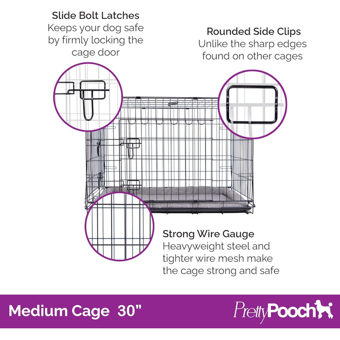 Клітка для собак та котів Pretty Pooch, розмір M, металева, складається, з лотком, двоє дверей та ліжком