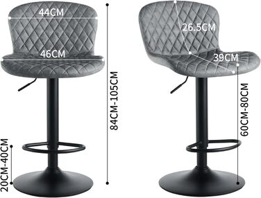 JaHECOME Faux Leather Bar Stools 2-Pack - Adjustable Height, 360° Swivel, Padded Seat - Perfect for Bar, Kitchen, Bistro, Counter, Dining Room & Cafe (PU Grey)