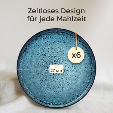 Набір посуду Twinzee Steingut 24 елементи (6 персон) - тарілки та миски, Tafelservice, з каменю, колекція Riviera (Азур, великі тарілки (x6))