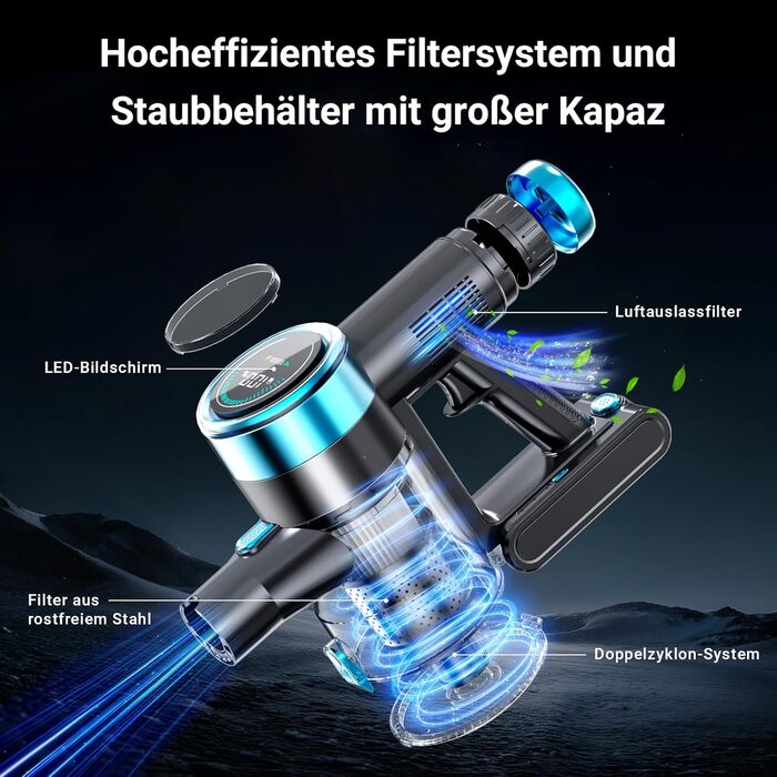 Cordless Vacuum Cleaner, 45000Pa/550w/65 Mins Vacuum with LED Touchscreen, 1.5L Dust Collector, Cordless Vacuum for Pet Hair, Hardwood Floors, Tiles, Carpets, and Car Interiors