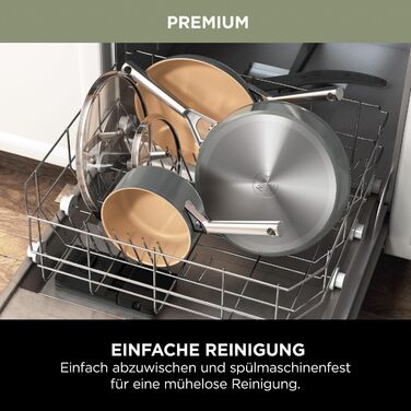 Ninja Extended Life Ceramic Cookware Set - 5 Piece (20 & 24 inch Saute Pans + 16, 18 & 20 inch Pots with Lids), Non-Stick (PFOA, PFOS Free), Oven Safe, Grey & Terracotta
