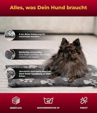 Плед для собак S (55x75 см) – двосторонній, м'який, з наповнювачем 3 см – ідеально для дивану, авто та переноски – лапка антрацит, Made in Germany 55 x 75 см лапка антрацит