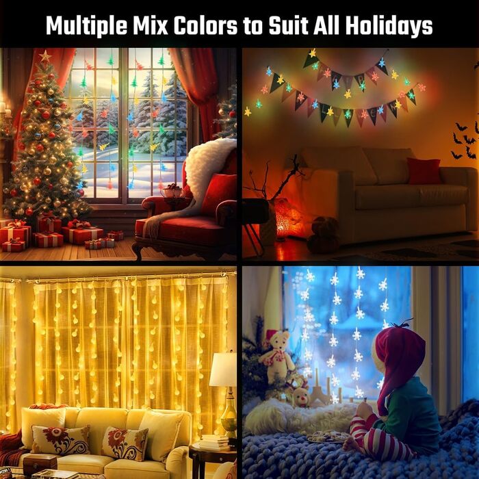 Льоново-снігові гірлянди AUAUY на 6 метрів з 40 LED, 2 режими, вологостійкі, для декору на Новий Рік, Різдво, вечірку, сад