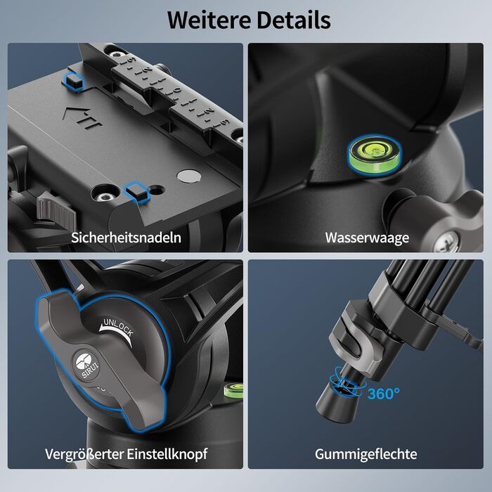 Штатив відео SIRUI AVT-11 з 360° Fluid-головкою, 180 см, для DSLR/Camcorder, алюміній, вантажопідйомність 10 кг