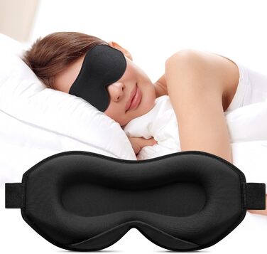 Маска для сну Umisleep для тих, хто спить на боці, з 3D-кишеньками для очей та регульованим гумовим ремінцем, блокує світло та дихає, підходить для чоловіків та жінок, для подорожей та йоги, чорна