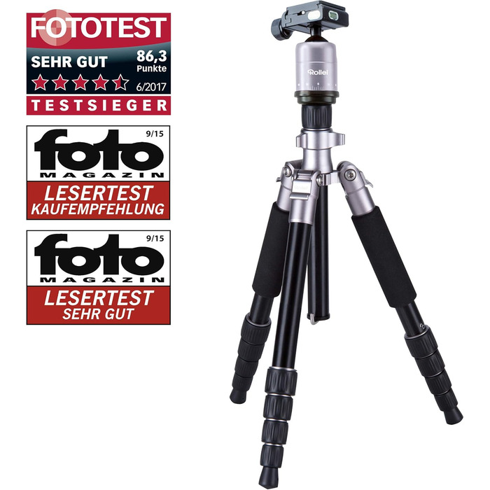 Штатив Rollei Compact Traveler No.1 143cm для камери з кульковою головкою. Легкий штатив для подорожей, сумісний з Arca Swiss, для DSLR та смартфонів (алюміній, титан)