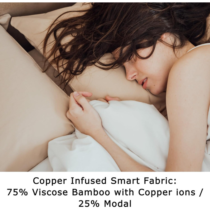 Pillowcase for Acne-Prone Skin – Anti-Acne Copper Bamboo Pillowcase, Hypoallergenic, Standard Size, 20 x 26 inches (50.8 x 66 cm), Cooling Silky Satin Pillowcase for Hair and Skin, 1 Piece